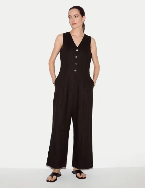 Jigsaw Pure Linen Waistcoat Jumpsuit Brown
