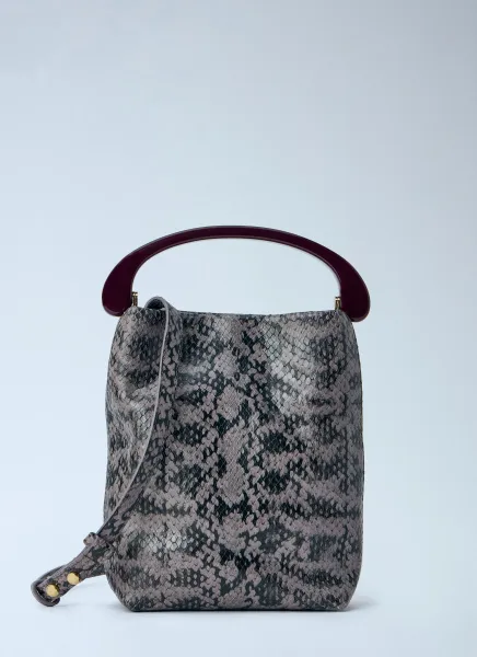 Dries Van Noten Snake-Embossed Leather Top Handle Bag