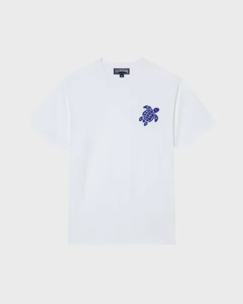 Vilebrequin Men Cotton T-shirt Big Turtle Embroidery