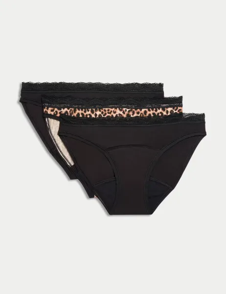Marks & Spencer 3pk Heavy Absorbency Period Bikini Knickers Black Mix