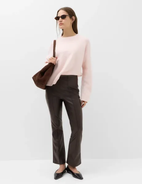 Marks & Spencer Faux Leather High Waisted Ankle Grazer Trousers Chocolate