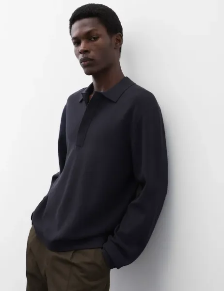 Autograph Long Sleeve Knitted Polo Shirt Dark Navy