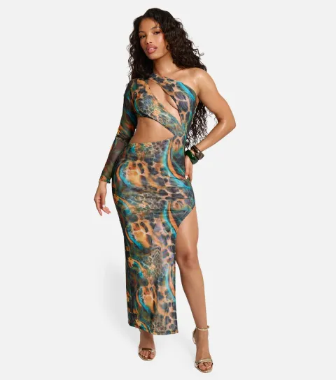 Women's Multicolour Asymmetric Cut Out Maxi Dres