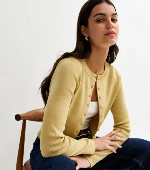 Women's Light Green Compact Knit Crew Neck Cardigan