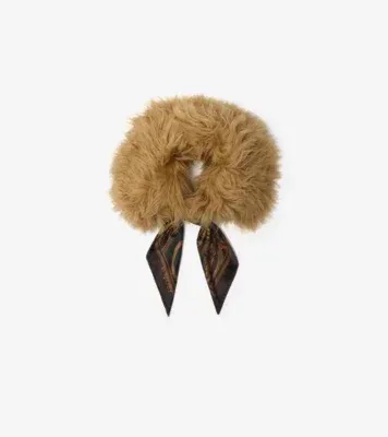Scarf Trim Shearling Collar in Chestnut brown/sand beige
