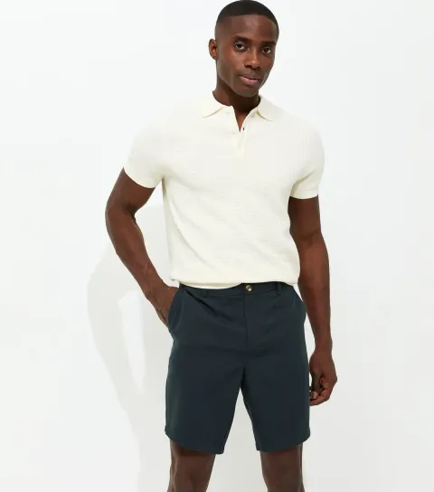 Men's Navy Regular Linen Look Shorts