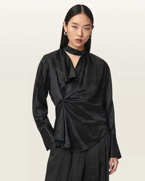 Zellie Silk Blend Pleated Top