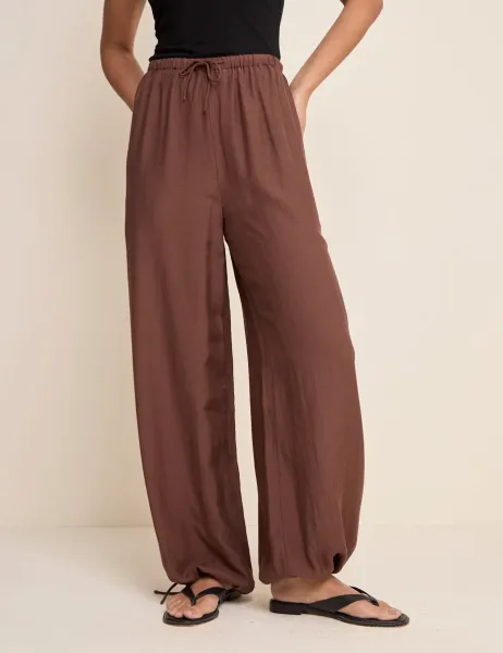 Nobody's Child Balloon Cuffed Relaxed Trousers with Linen Brown