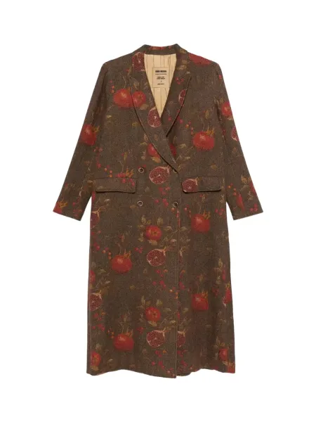 Women's pomegranate-print double-breasted coat Tan/green