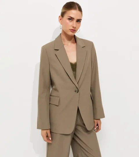 New Look Women's Black Oversized Woven Single Button Blazer