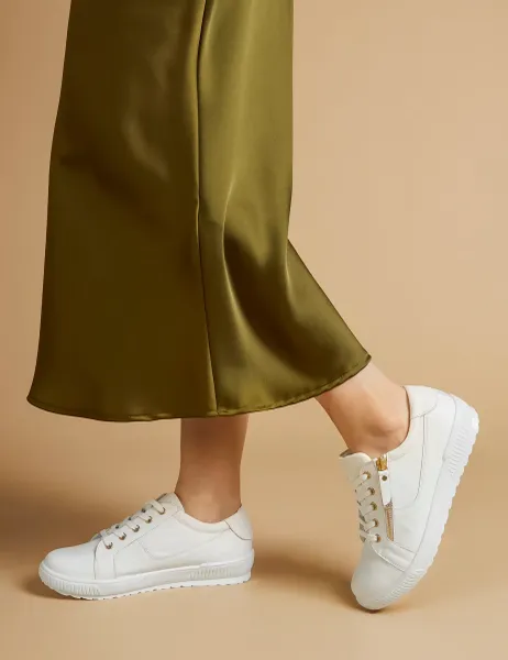 Wide Fit Leather Lace Up Trainers White