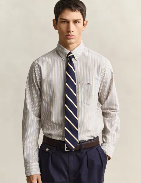 Gant Pure Cotton Striped Oxford Shirt Beige Mix