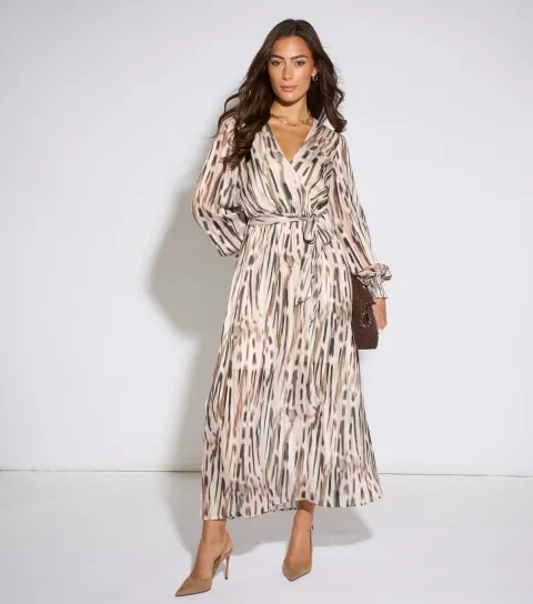 Gini London Women's Oatmeal Printed Wrap Midi Dress