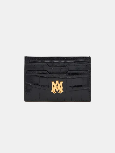 CROC EMBOSSED CARD HOLDER - BLACK