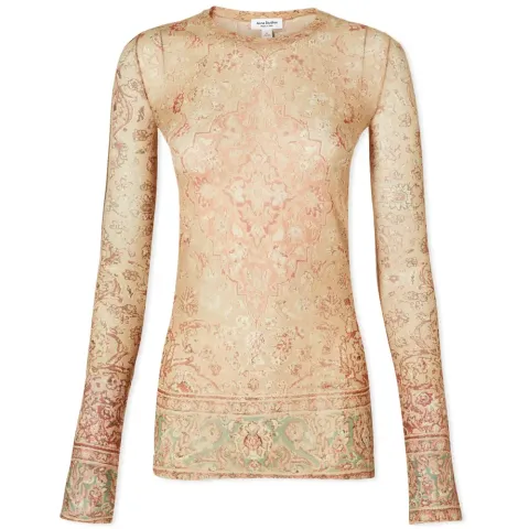 Long Sleeve Estrelle Vcarpet Print Mesh Top