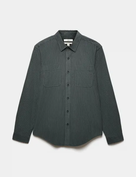 Marks & Spencer Regular Fit Striped Corduroy Shirt Cedar