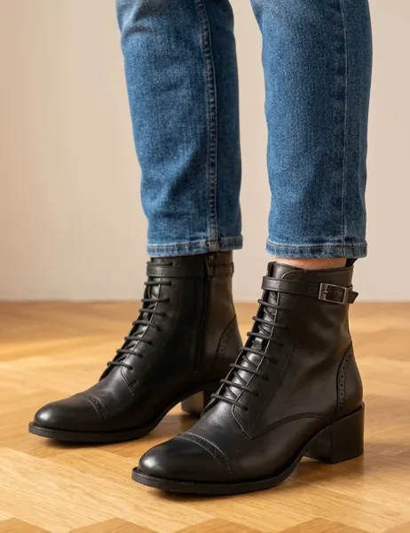 Jones Bootmaker Wide Fit Leather Block Heel Ankle Boots
