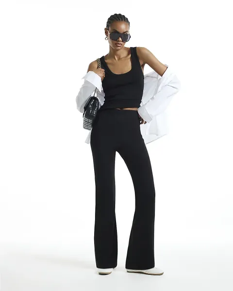 River Island High Waisted Ribbed Flare Leggings
