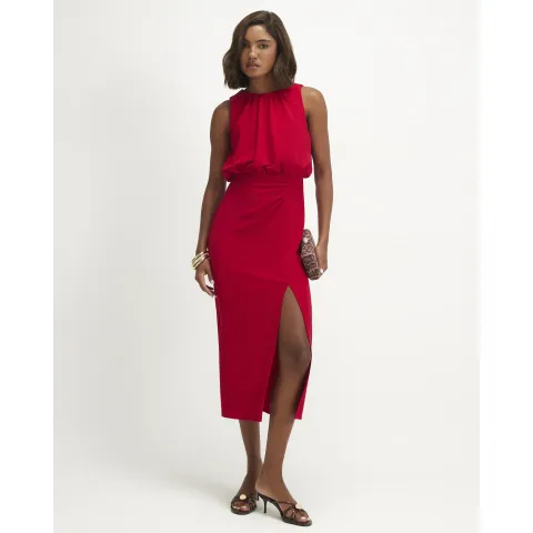 River Island Crew Neck Ruched Side Midi Dress