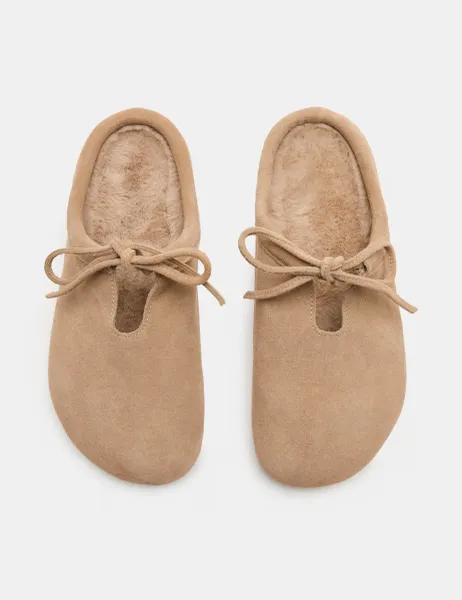 Marks & Spencer Suede Bow Tie Mule Clog Slippers Sand
