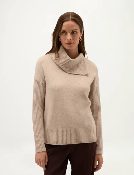 Hobbs Merino Wool Rich Shawl Neck Jumper Brown