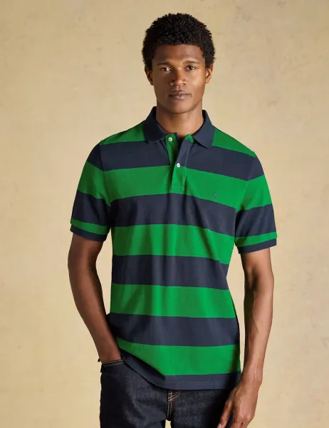 Pure Cotton Striped Pique Short Sleeve Polo Shirt Navy Mix