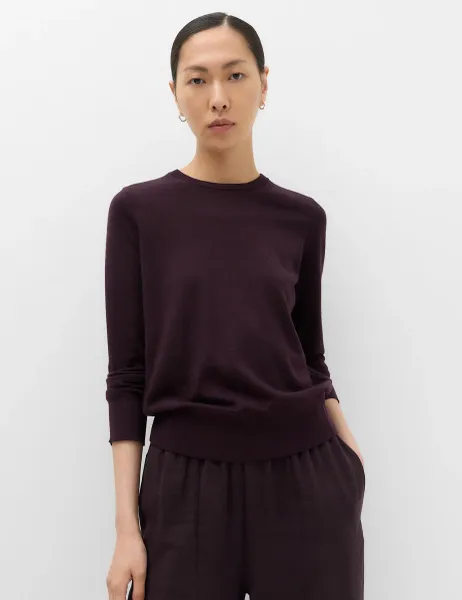 Marks & Spencer Pure Merino Crew Neck Jumper Dark Aubergine