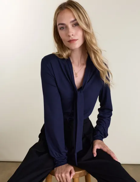 BAUKJEN Tie Neck Blouse Blue