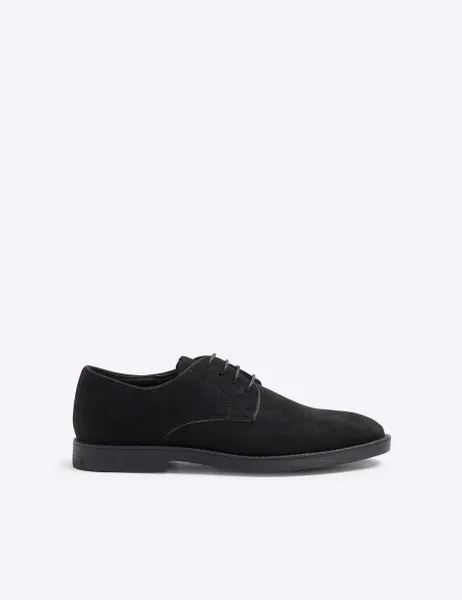 River Island Faux Suede Derby Shoes Black
