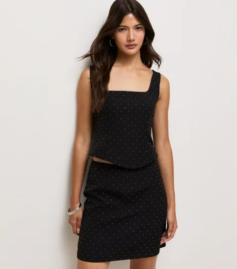 New Look Women's Black Diamante Embellished High Waisted Mini Skirt