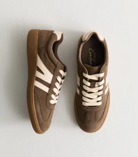 Women's Brown Faux Suede Panelled Trainers Vegan