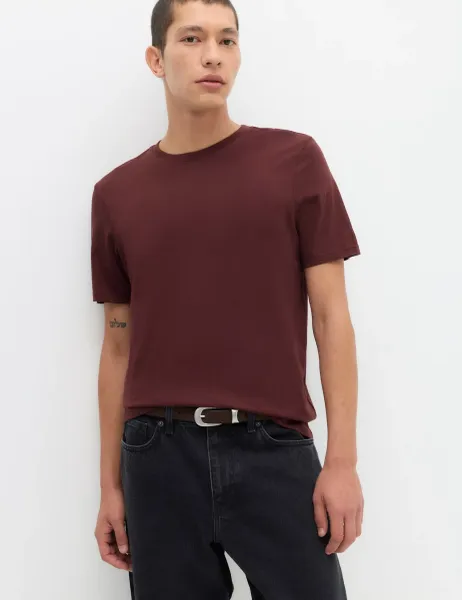 Marks & Spencer Pure Cotton Regular Fit Crew Neck T-Shirt Bordeaux