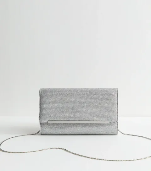 Silver Metallic Bar Sparkly Texture Clutch