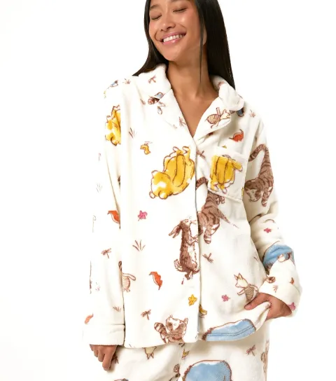Skinnydip Women's White Winne The Pooh Print Shirt and Trousers Pyjama Set