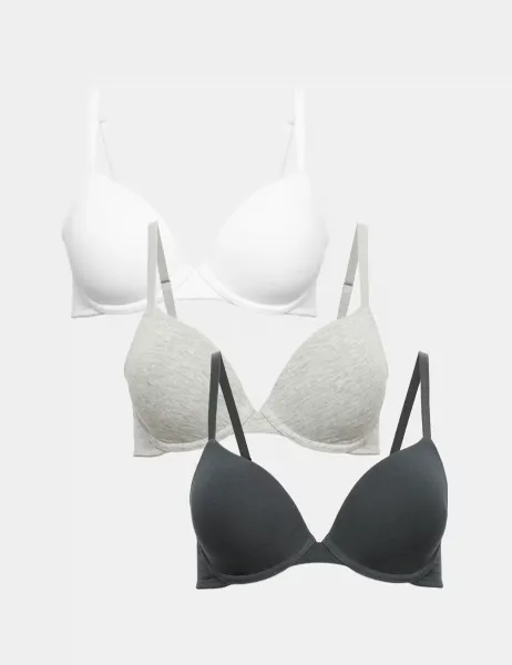 Marks & Spencer 3pk Wired Plunge T-Shirt Bras A-E Dark Pewter