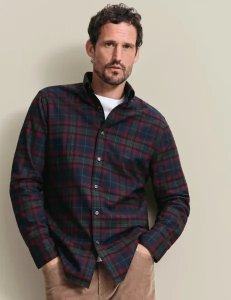 Charles Tyrwhitt Regular Fit Brushed Cotton Check Flannel Shirt Navy Mix