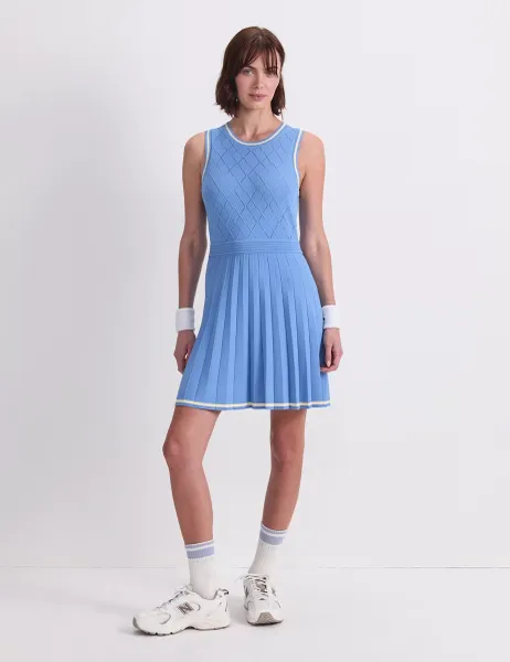 Sportscraft Argyle Pleated Mini Skater Dress Blue