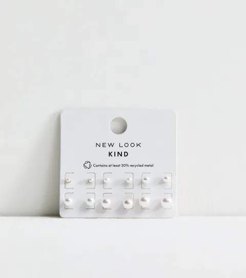 Pack of 6 White Faux Pearl Stud Earrings