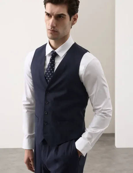 Autograph Italian Performance Linen Blend Waistcoat Navy