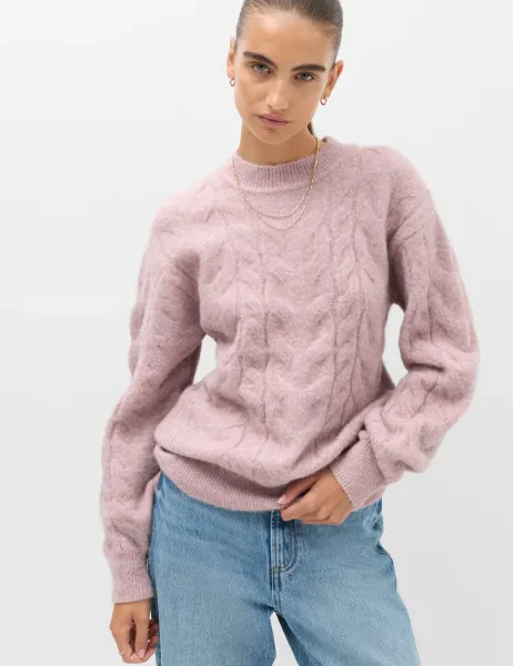 Marks & Spencer Cable Knit Crew Neck Jumper With Wool Mallow