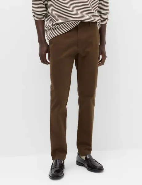 Marks & Spencer Slim Fit Cotton Rich Stretch Chinos Rich Brown
