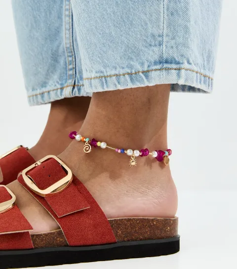 Multi Coloured Bright Beaded Charm Anklet