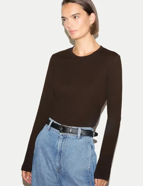 Jigsaw Supima Cotton Long Sleeve T-Shirt Brown