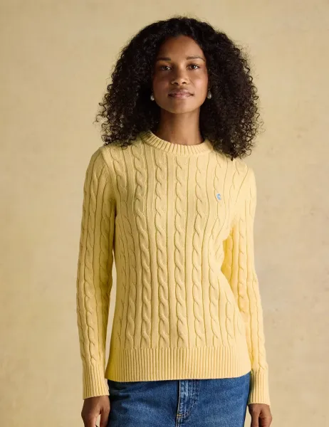 Joules Pure Cotton Cable Knit Crew Neck Jumper Yellow Mix