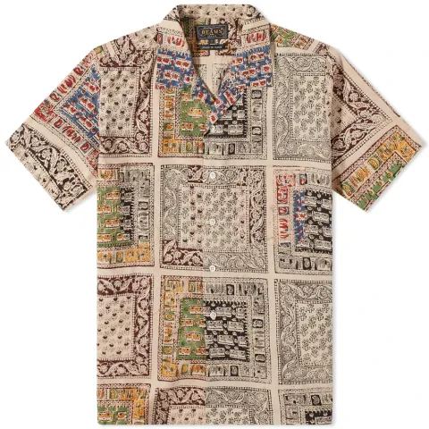 Short Sleeve Open Collar Elephant Block Print Shi