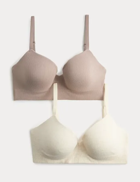 Marks & Spencer 2 Pack Seamfree Wired Demi Cup Bras A-E Oatmeal Mix
