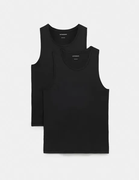 Autograph 2 Pack Modal Rich 360 Flex Sleeveless Vest Black
