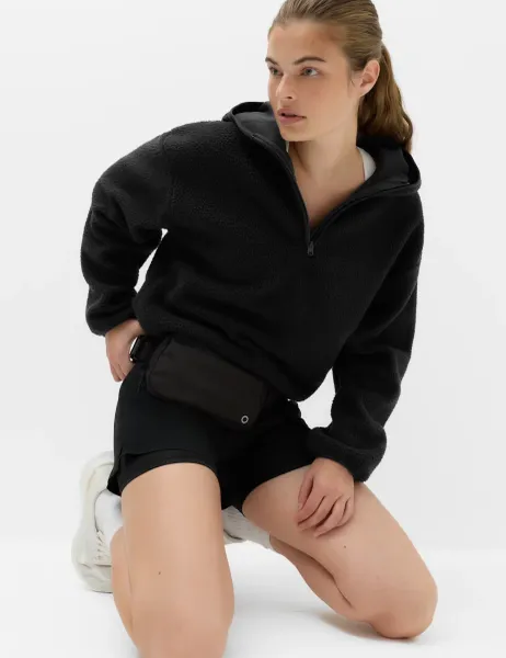 Goodmove Borg Half Zip Hooded Fleece Jacket Black