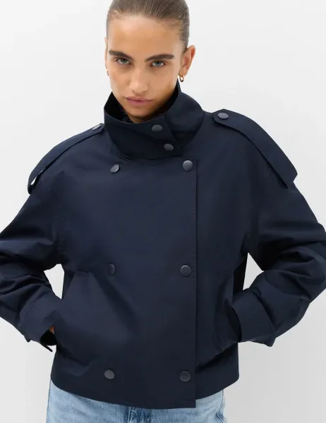 Marks & Spencer Cotton Rich Double Breasted Utility Jacket Navy