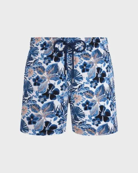 Vilebrequin Men Stretch Short Swim Shorts Island Flowers